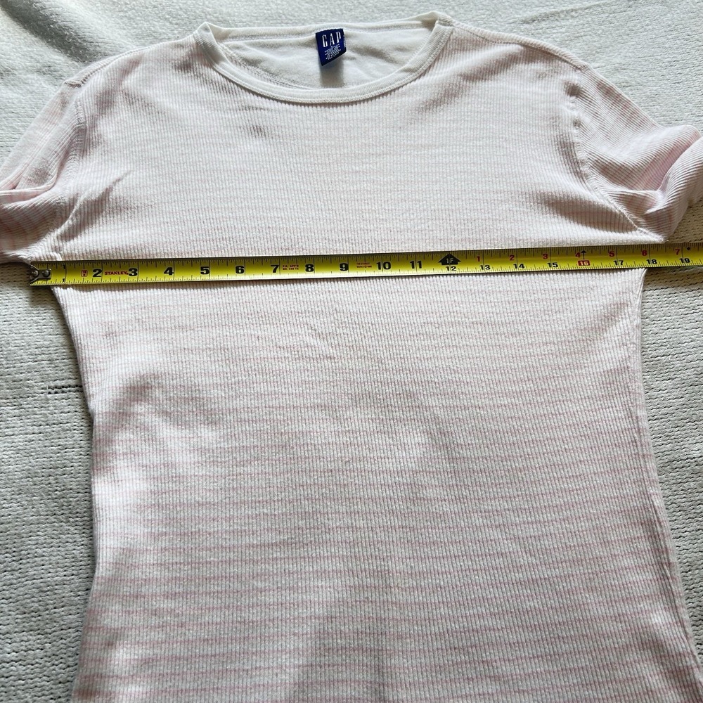 Vtg Y2K 2000 Gap Thermal Shirt Sz L Crew Neck Pink White Striped 100% Cotton - Picture 11 of 12